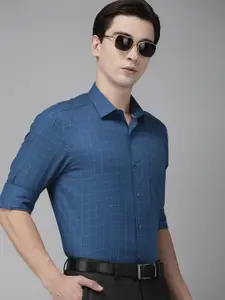 Arrow Men Teal Blue Classic Fit Grid Tattersall Checks Formal Shirt