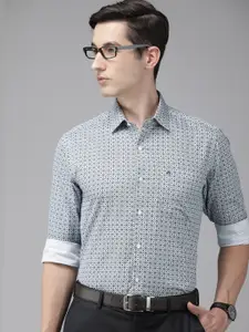 Arrow Men Blue And White Original Slim Fit Geometric Printed Pure Cotton Formal Shirt