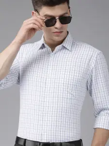 Arrow Men White & Blue Manhattan Slim Fit Grid Tattersall Checked Formal Shirt