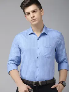 Arrow Men Blue Manhattan Slim Fit Striped Pure Cotton Formal Shirt