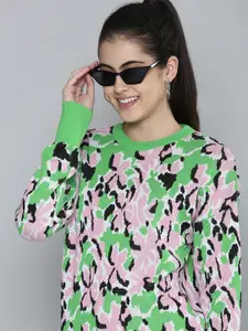 Levis Women Green & Pink Printed Pullover Sweatshirt