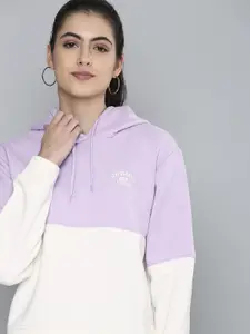 Levis Women Lavender & White Colourblocked Hooded Sweatshirt