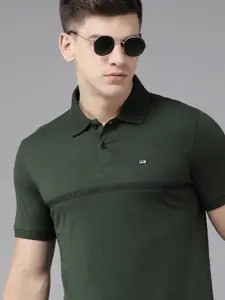 Arrow Men Olive Green Solid Pure Cotton Polo Collar T-shirt