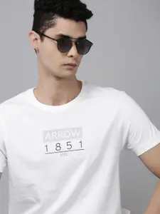 Arrow Men White Typography Printed Pure Cotton T-shirt