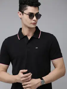 Arrow Men Black Solid Regular Fit Polo Collar Pure Cotton Casual T-shirt