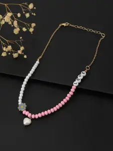 Carlton London Girls White & Pink Gold-Plated Enamelled Necklace
