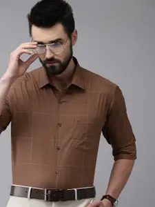Arrow Men Brown Original Slim Fit Windowpane Checks Pure Cotton Formal Shirt