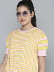 Levis Women Yellow & Pink Striped Sweatshirt