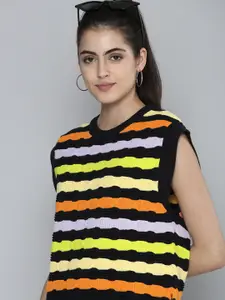 Levis Women Black & Orange Striped Sweatshirt