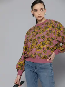 Levis Women Pink & Yellow Floral Printed Sweatshirt