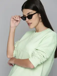 Levis Women Mint Green Solid Quilted Sweatshirt