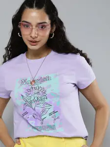 Levis Women Lavender Graphic Printed Pure Cotton T-shirt