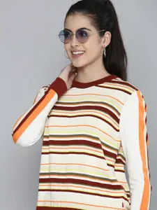 Levis Women Beige & Brown Striped Sweatshirt