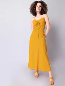 FabAlley Yellow Georgette Ruched Maxi Dress