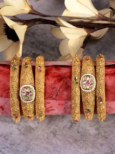 Saraf RS Jewellery Set Of 6 Gold-Plated Panchi Kundan Studded Bangles