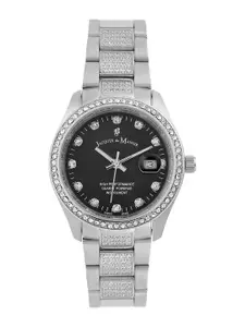 JACQUES du MANOIR Women Black Brass Mother of Pearl Dial & Silver Toned Stainless Steel Bracelet Style Watch