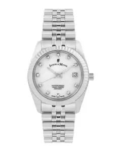 JACQUES du MANOIR Women White Brass Embellished Dial & Silver Toned Stainless Steel Bracelet Style Straps Watch