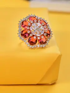 Saraf RS Jewellery Women Rose Gold-Plated White & Red AD-Stone Studded Finger Ring