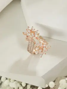 Saraf RS Jewellery Rose Gold-Plated & Rose-Pink AD-Studded  Finger Ring