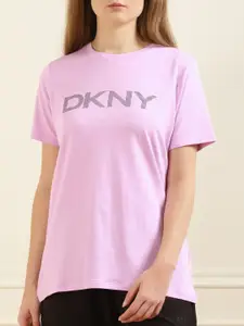 DKNY Women Purple Typography Printed T-shirt