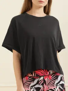 DKNY Black Solid Cotton Boxy Top