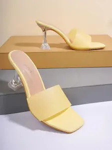 Cogner Yellow Colourblocked Party Block Pumps with Tassels