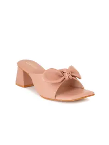 Cogner Peach-Coloured Party Block Peep Toes with Bows