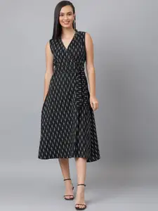 DECKEDUP Ethnic Motifs Print Fit & Flare Midi Dress