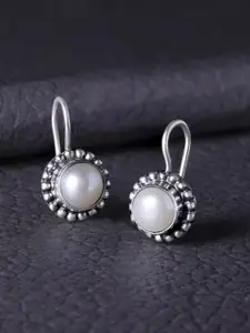 Silvora by Peora White Circular Drop Earrings