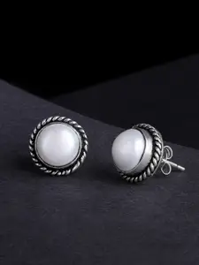 Silvora by Peora White & Silver Plated Circular Studs Earrings