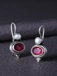 Silvora by Peora Red Oval Drop Earrings