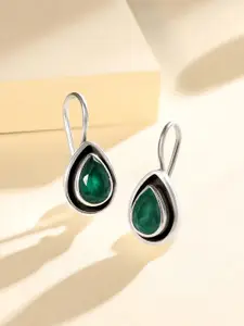 Silvora by Peora Green Teardrop Shaped Studs Earrings