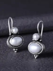 Silvora by Peora White Oval Drop Earrings