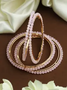 Priyaasi Set Of 2 Pink & Gold-Plated Beaded Bangles