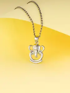 GIVA 925 Sterling Silver Rhodium Plated Ganesha Pendant with Link Chain