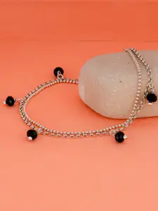 GIVA 925 Sterling Silver Rhodium-Plated Black Beaded Anklet