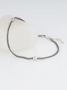 GIVA 925 Sterling Silver Oxidised Beaded Pearl Anklet