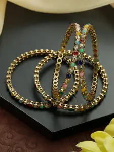 Priyaasi Set Of 4 Gold-Plated Stone-Studded Bangles
