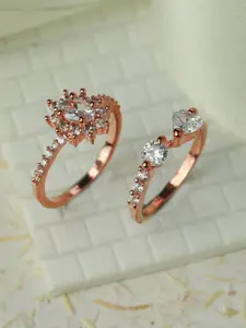Priyaasi Set of 2 Rose Gold-Plated AD Studded Ring Set