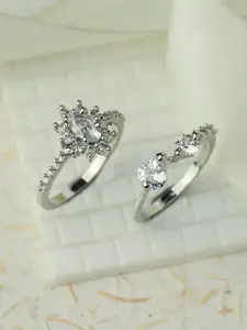 Priyaasi Women Set Of 2 Silver Plated AD Studded Finger Rings