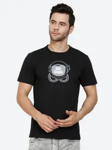 PEPLOS Men Black Printed Cotton T-shirt