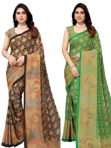 Yashika Pack of 2 Brown & Green Floral Printed Saree