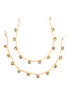 Bamboo Tree Jewels Women White & Gold Plated Kundan Beaded Anklet