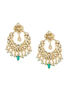 Bamboo Tree Jewels Gold-Plated White & Green Kundan Studded & Pearls Chandbalis Earrings