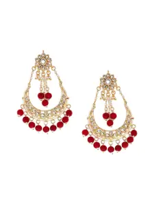 Bamboo Tree Jewels Gold-Plated & Red Contemporary Chandbalis