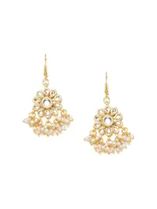 Bamboo Tree Jewels White and Gold-Plated Contemporary Jhumkas Earrings
