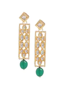 Bamboo Tree Jewels Gold-Plated & Green Kundan Contemporary Drop Earrings