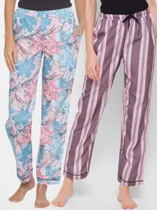 FashionRack Women Pack of 2 Pink & Blue Cotton Lounge Pants