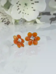 GIVA 925 Sterling Silver Rhodium Plated Light Orange Flower Studs