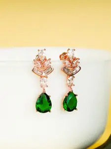 GIVA 925 Sterling Silver Rose Gold Plated Emerald Drop Earrings